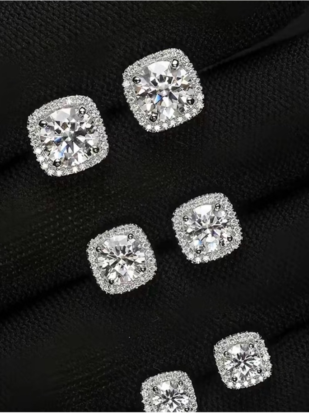 Sterling Silver Cushion Moissanite Halo Stud Earrings